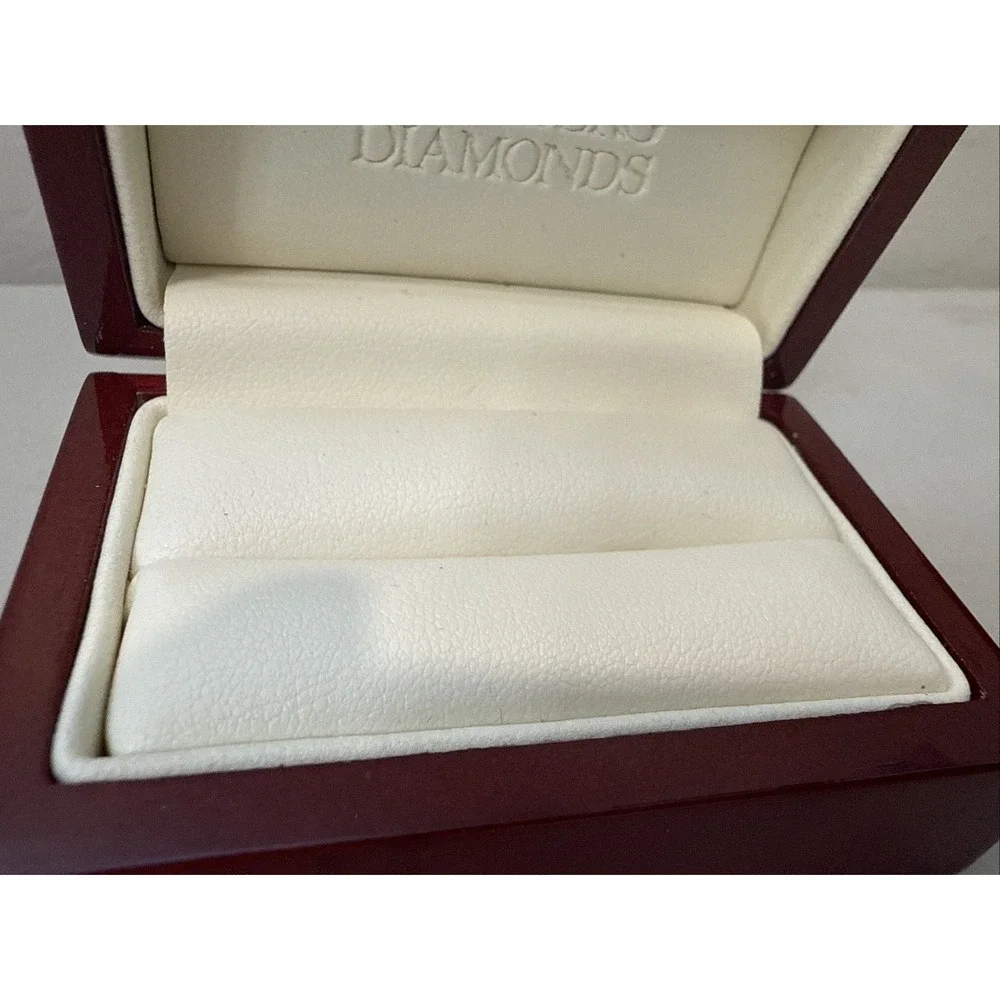Vtg Helzberg Diamonds Double Ring Box Jewelry Cherrywood  Empty Wood Wedding